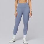 High waist women’s yoga trousers with side pocket in black, brown, blue, khaki, volcanic gray