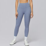 High waist women’s yoga trousers with side pocket in black, brown, blue, khaki, volcanic gray