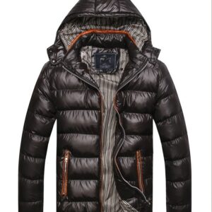 Men’s winter puffer jacket in black (or color), warm lightweight windproof coat for cold weather.