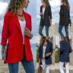 Women’s Lycra winter jacket coat in royal blue, black, and red – warm and stylish outerwear