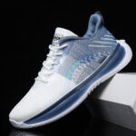 Men non-slip sports running sneakers with breathable mesh upper, thick sole and lace-up design