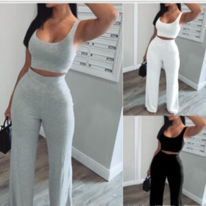 Women’s casual sleeveless vest and wide-leg trousers sports suit in multiple colors