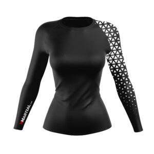 Women grappler long sleeve athletic top Compression training rashguard for women Women’s long sleeve sports top front view High-stretch MMA grappling top for women Women’s fitness long sleeve moisture-wicking shirt Women compression rashguard in multiple sizes